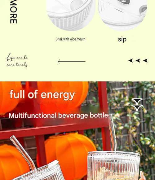 Premium style glass beverage cup   ideal for cold drinks and fruit juice   features a lid and straw, and is made of thickened, clear glass suitable for milk tea or cola.
