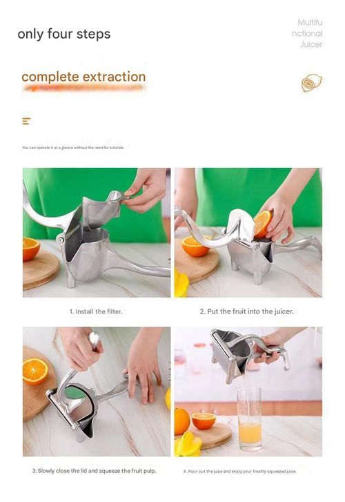 Manual juicer with thickened aluminum alloy construction for pressing fruit.