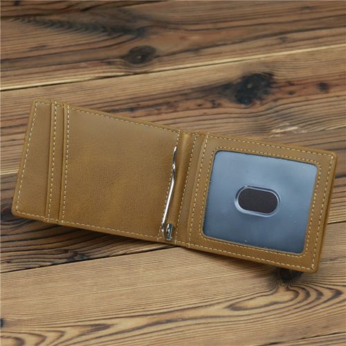 Model 1085 Anti-Magnetic RFID Money Clip — Men's PU Leather Card Holder, Card Case, and Bill Clip — Vintage Frosted Pocket Wallet