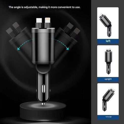 2026New Model Car Charger with Retractable Cable — 120W Super Fast Charging, Dual-Port Cigarette Lighter Adapter (Universal Compatibility)