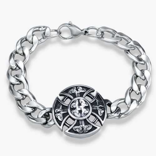 New Vintage-Style Celtic Cross Stainless Steel Bracelet — Bold & Distinctive Men's Cuban Link Chain Bracelet