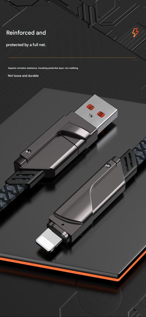 4-in-1 Super Fast Charging Cable  USBAndroid PD 66W Charging, Lightning Data, and Dual Type-C Connectors
