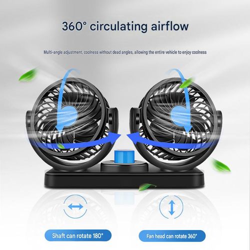 Dual-Head Car Fan – High-Power 12V Cooling Fan – USB Car Fan