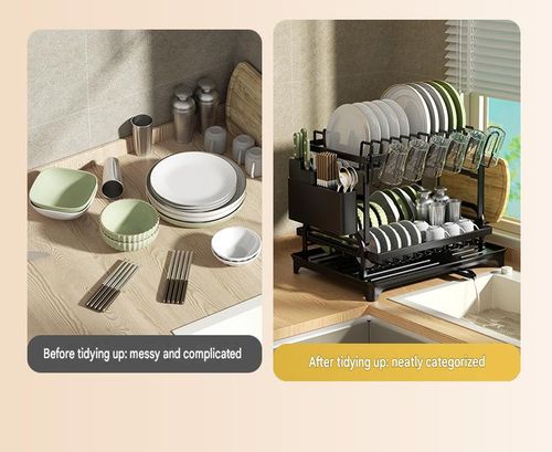 Two-tier kitchen storage rack and dish drying rack