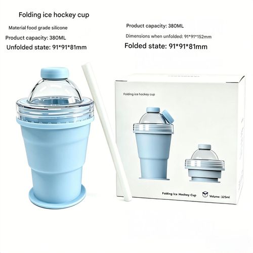 Collapsible Ice Hockey Cup & Large Ice Sphere Mold — Sealed Ice Tray Tumbler, Ice Cube Maker, and DIY Ice Ball Travel Cup