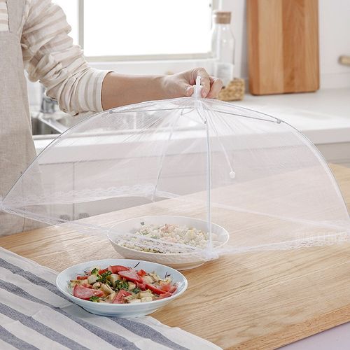 White Insect-Proof Cover — Foldable, Washable Mesh Food Cover (Dust-Proof)