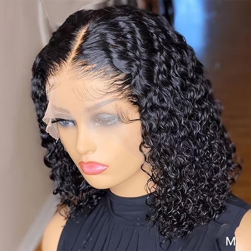 13x4 Lace Frontal Human Hair Wig 150% Density Glueless Wear & Go Deep Wave Curly Bob Wigs Pre Plucked Hairline Voluminous 14 Inch for Women
