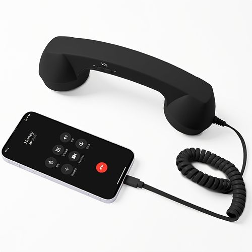 Black Retro Phone Handset, USB-C Plug and Play, Nostalgic Stylish Design, Radiation Proof, Ear Protection and HD Calling
