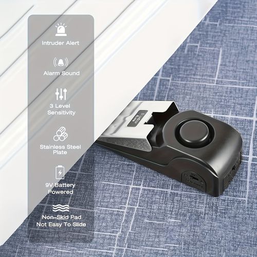 Anti‑Theft Door Stop Alarm, Battery‑Powered Security Wedge with 120dB Loud Siren, 3‑Level Adjustable Sensitivity, No Wiring Required, Durable Door Stopper for Home, Travel, Motorcycle & E‑Bike