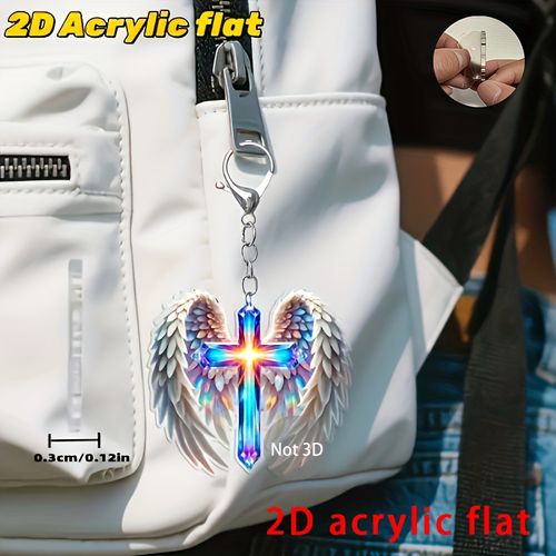 a Creative Acrylic Angel Wings And Cross Keychain