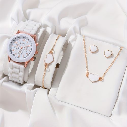 4PCS Set Luxury Watch Women Bracelet Necklace Earrings