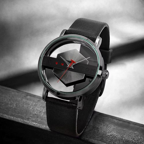TOMI Fashionable and Minimalist Strap Personalized Hollow Perspective Glass Bottom Cover Quartz Watch