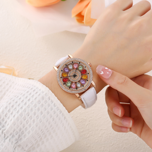 Colored Diamond Rotating Dial Ladies Watch