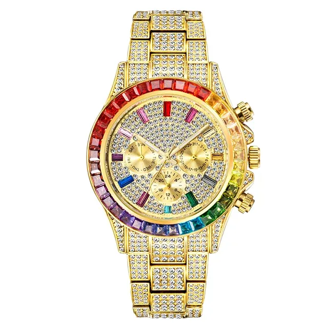 Iced Out Diamond Spectrum Rainbow Watch