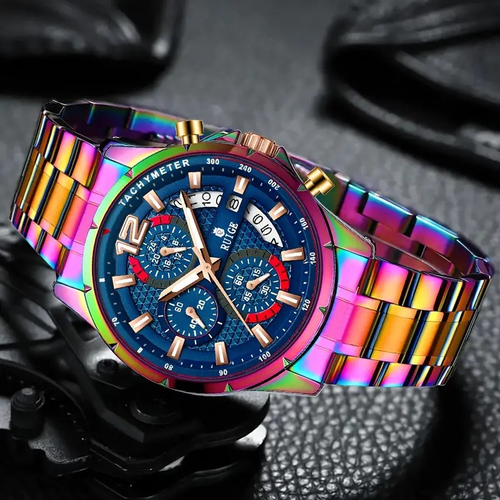 Fashionable and personalized men's waterproof quartz fantasy color steel watch