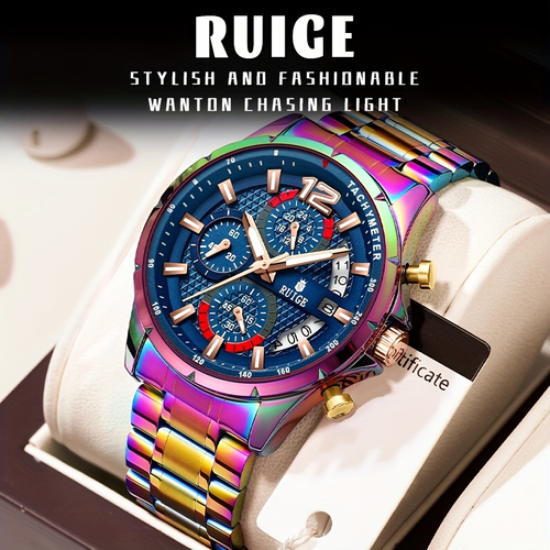 Fashionable and personalized men's waterproof quartz fantasy color steel watch