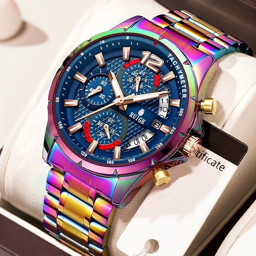 Fashionable and personalized men's waterproof quartz fantasy color steel watch