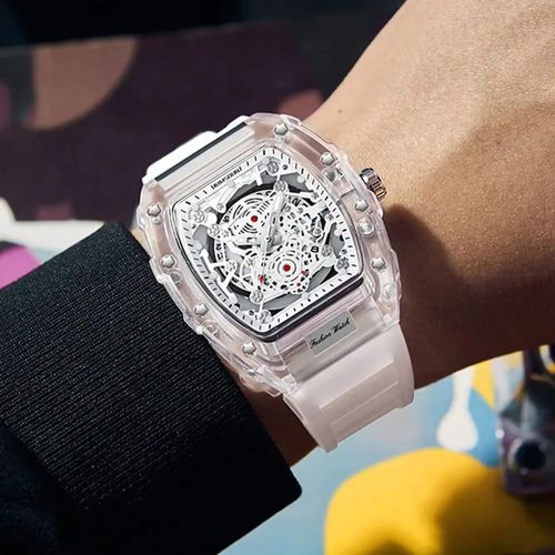 KIMSDUN Stylish Skeleton Transparent Torn-Shaped Sports Watch - Unisex