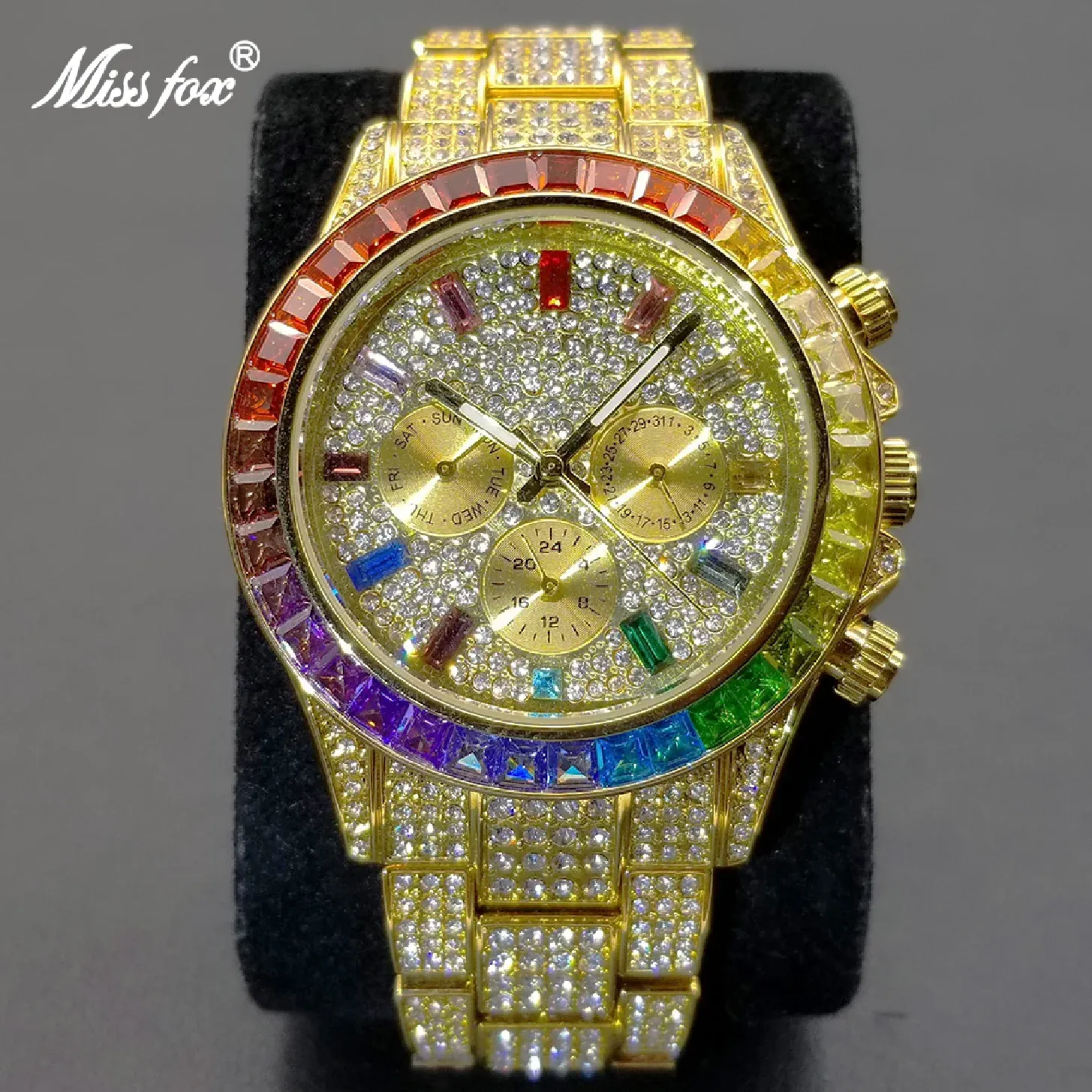 Iced Out Diamond Spectrum Rainbow Watch
