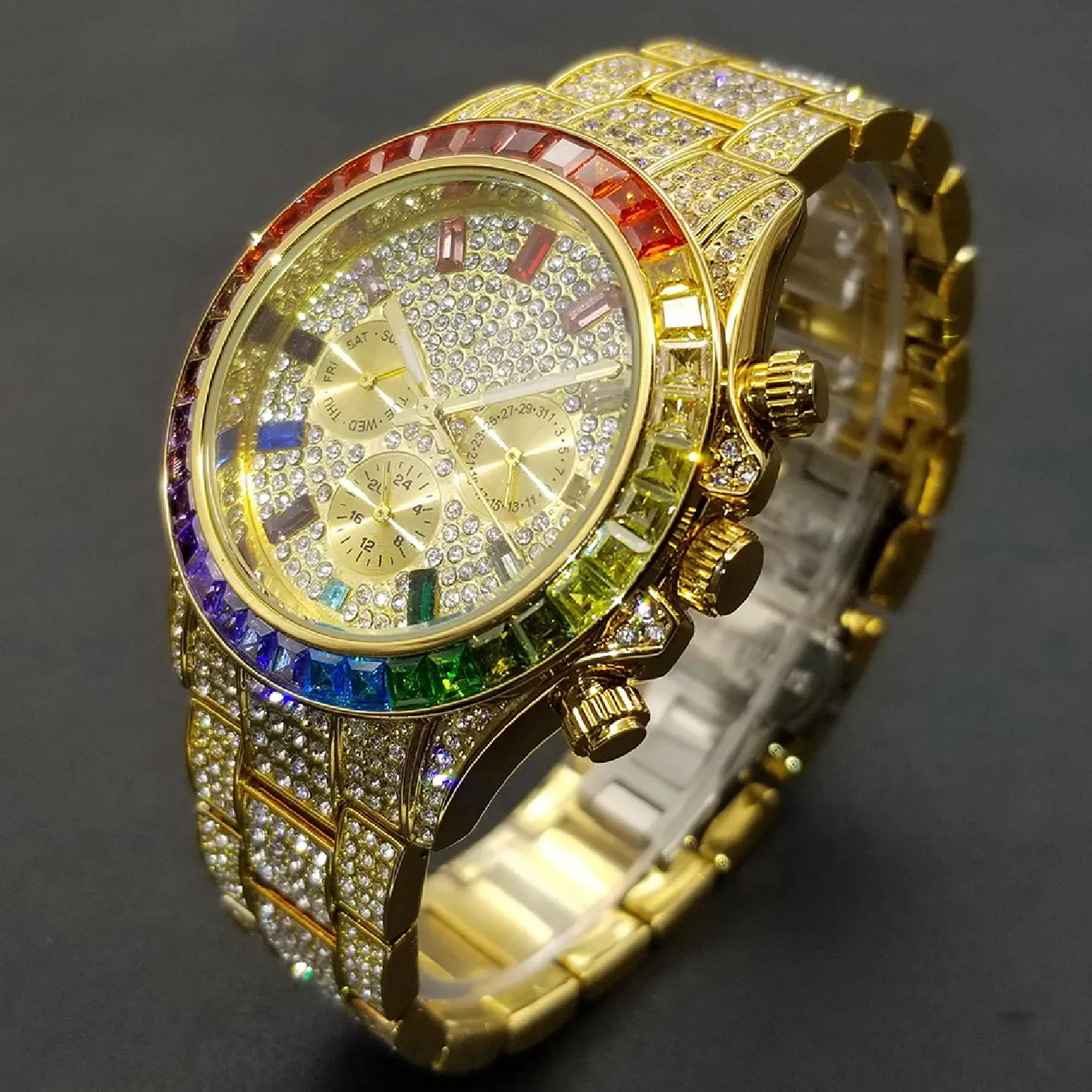 Iced Out Diamond Spectrum Rainbow Watch