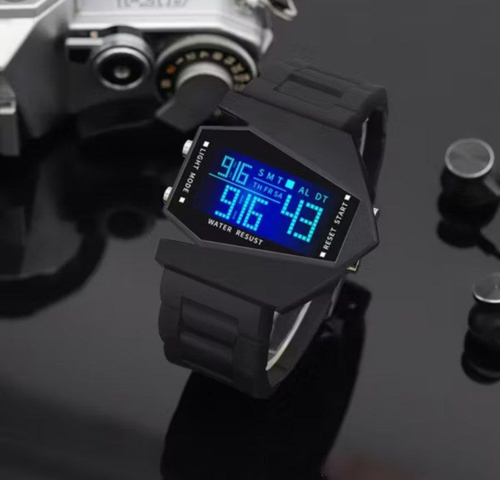 A self-luminous LED watch in the shape of a creative aircraft