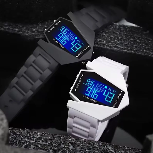 A self-luminous LED watch in the shape of a creative aircraft