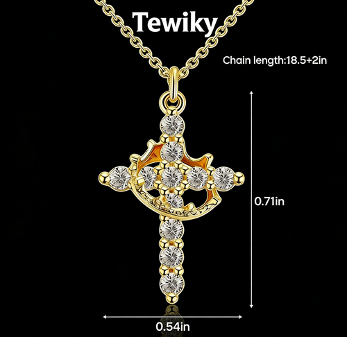 「👑Crown & ✟Cross Pendant Necklace | Light Luxury Multi-Hue Design for Daily & Occasional Elegance」