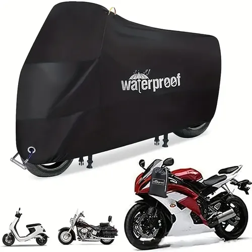 Motorcycle Covers, Heavy Duty 210D Waterproof UV Protective Tear Proof Motorbike Cover With Safety Cloth Lock Holes Design