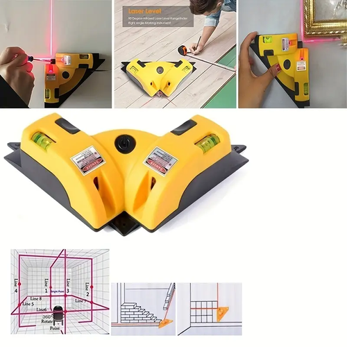 🔥🔥🔥Precision Laser High Precision 1pc Laser Level 90-Degree Vertical Horizontal Line Projection, Bubble Level for Accurate Right Angle Measurement Red Laser Line, Yellow Black Design