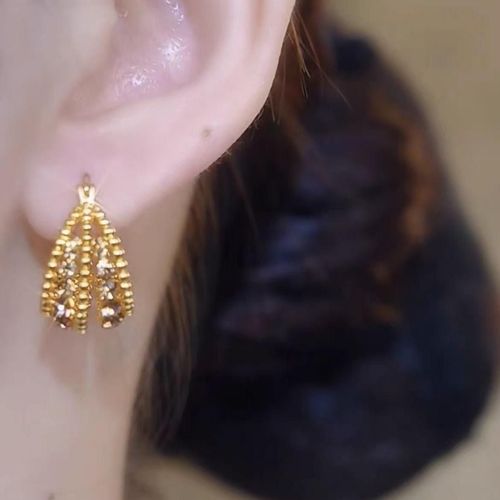 Champagne Gold-Tone Multi-Layer Basket-Shaped Hoop Earrings with Champagne Crystal Accents