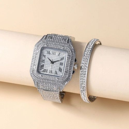 Fashion Square Moissanite - Inlaid Starry - Sky Roman Numeral Unisex Quartz Watch: Shine with Timeless Elegance
