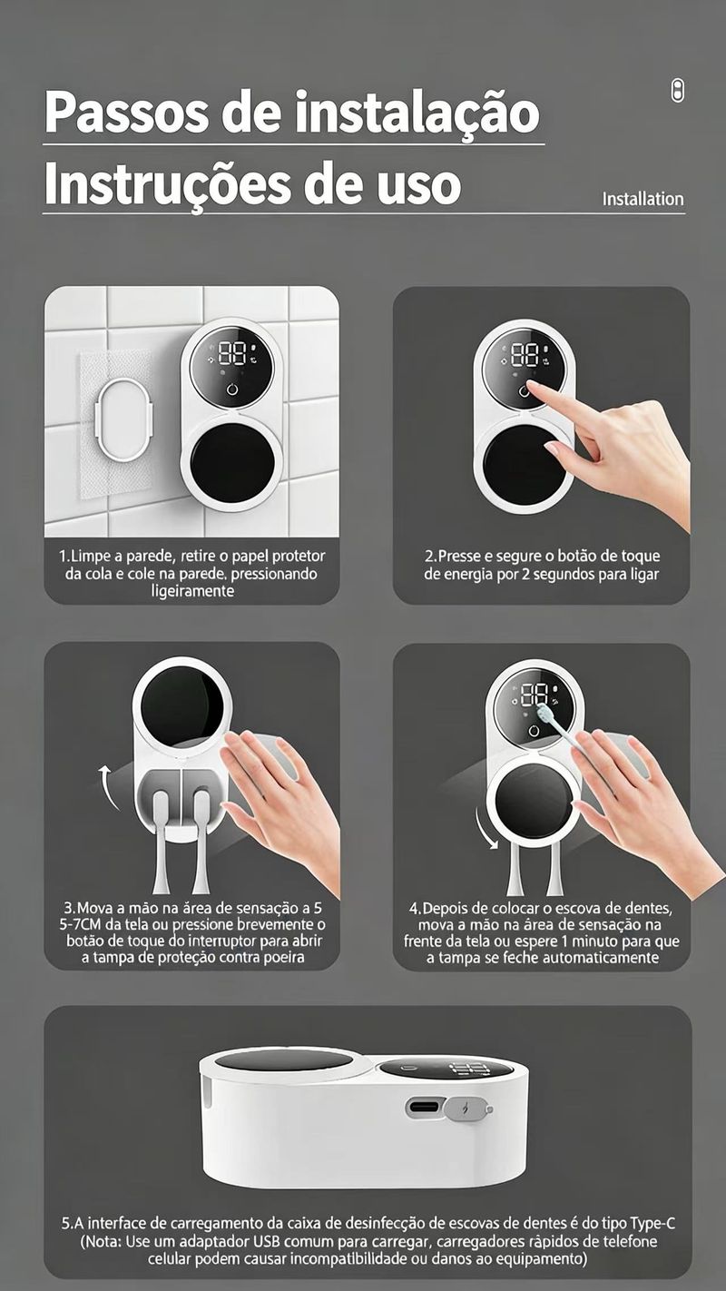 ESCOVA DE DENTES SEM BACTÉRIAS É POSSÍVEL! CAIXA DE DESINFECÇÃO SENSOR QUE DESTROI TODOS OS GERMES!