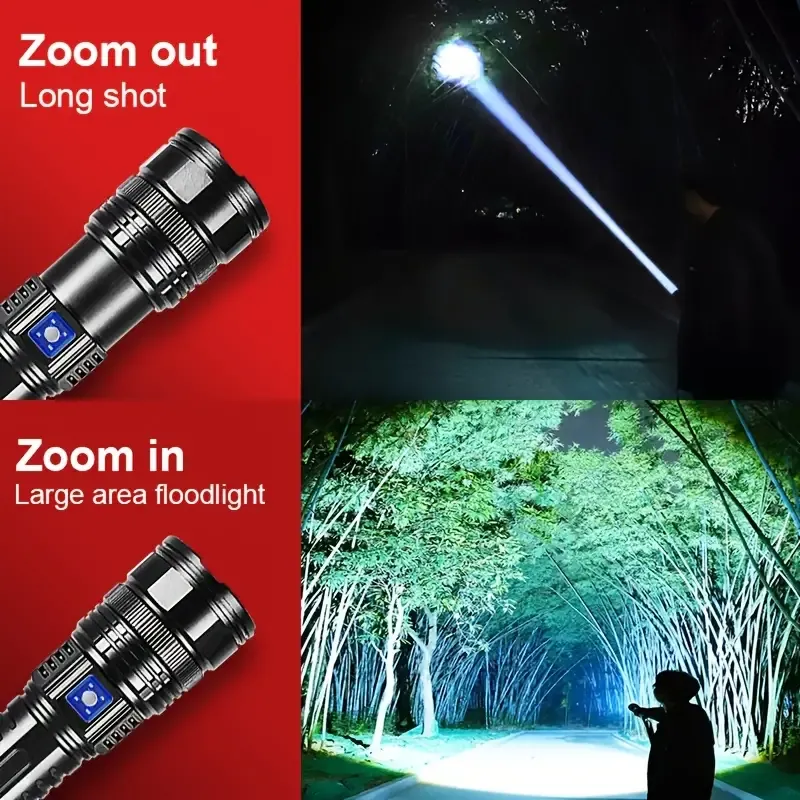 New Most Powerful Led Flashlights Tactical Rechargeable Flashlight Built-in 15000mAh Battery Long Range Spotlights Torch Light with COB Light