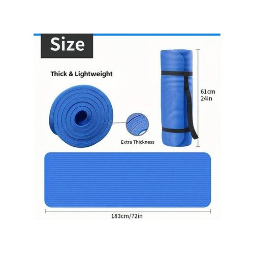 THICK Gym-Yoga Mat + Carrying Strap - Blue
