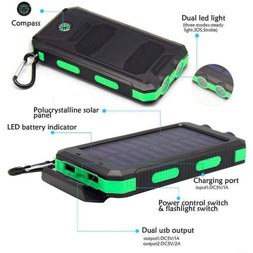 Portable Power Banks 10000mAh Waterproof Dual USB Output Green