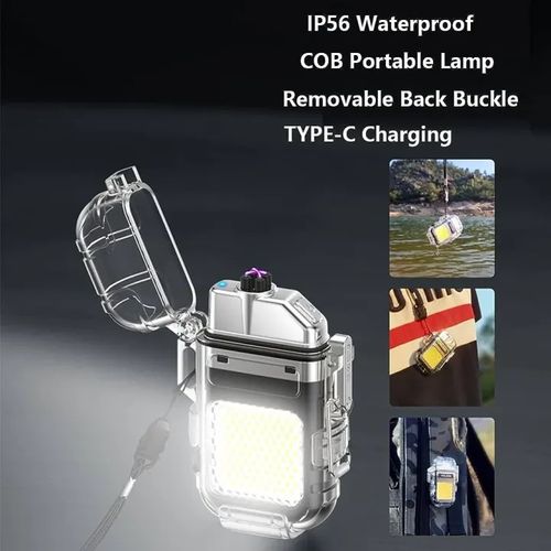 Waterproof Outdoor Arc Electric Lighter USB Rechargeable Lighter LED Flashlight Double Arc Plasma Lighter Perfect for Camping Hiking Traveling