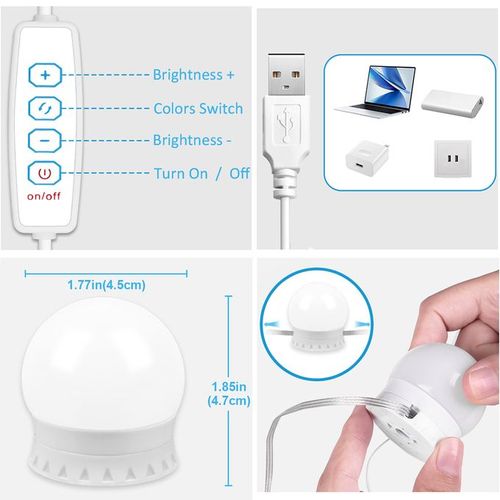 Vanity LED Mirror Lights Kit 10 Bulbs USB Dimmable Lights