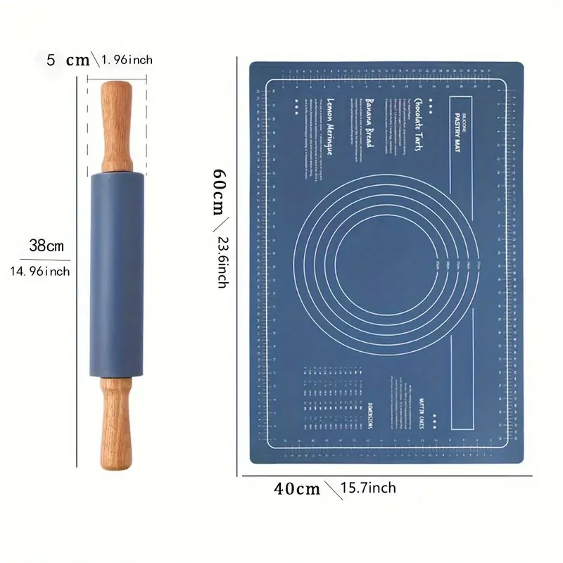 Silicone Rolling Pin and Baking Mat Set