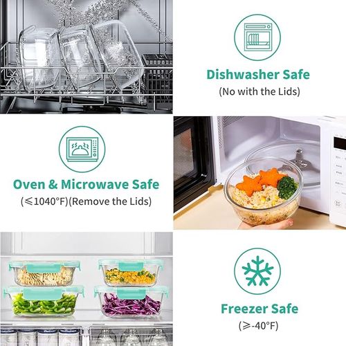 12-Pack Airtight Glass Food Storage Containers with Leakproof Snap Lock Lids - Oven, Microwave & Freezer Safe