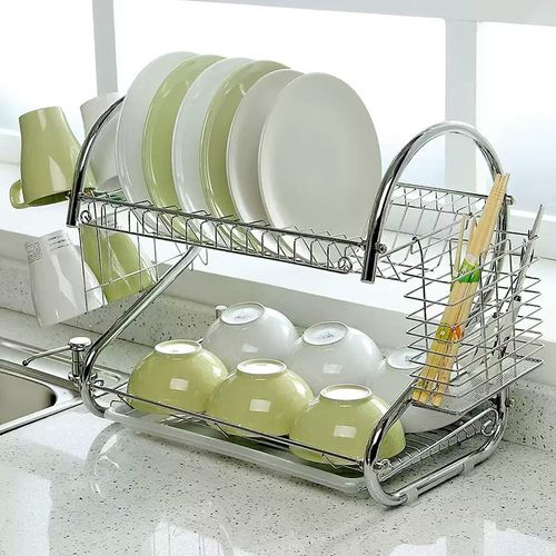 Stainless Steel Dish Drainer With Cup And Cutlery Holder