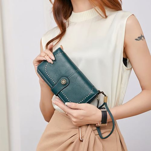 Womens Large Capacity Genuine Leather RFID Blocking Wallets