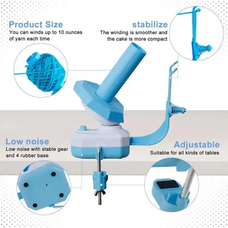 Electric Yarn Winding Machine, Usb-Powered Ball Winder, Adjustable Tension Knitting Wool Rewinder, No Batteries Required, Available in Blue And Pink Options.