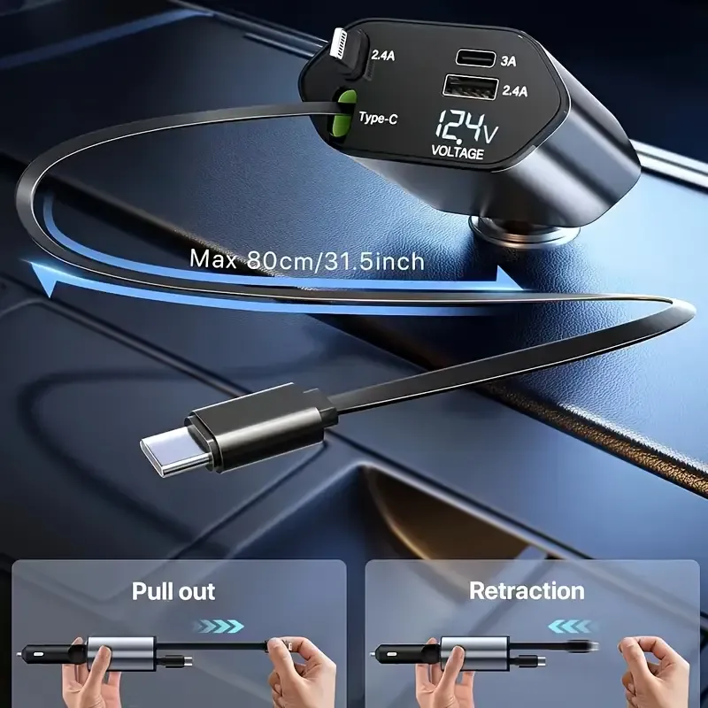 4-In-1 Fast Charging Car Charger with Digital Voltage Display
