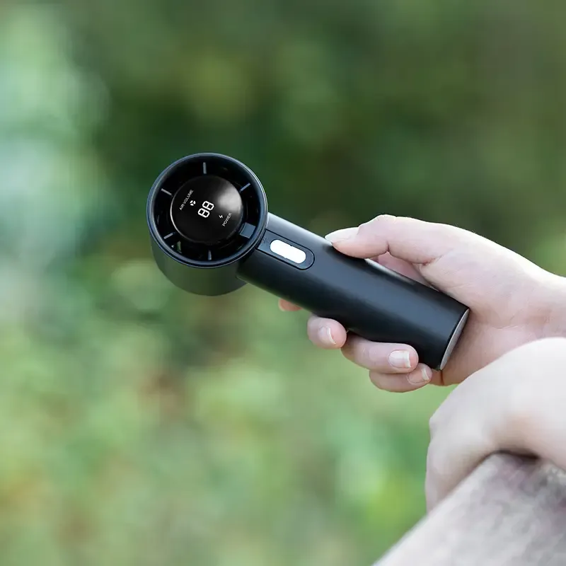 Portable Handheld Turbo Fan - 3 Wind Speeds, USB Rechargeable, LED Display, Compact & Powerful for Indoor-Outdoor Use