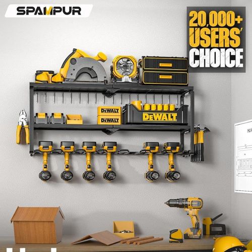 SDY Power Tool Holder and Storage Rack for Garage Organization, Heavy Duty Metal Tool Rack with Battery Holder