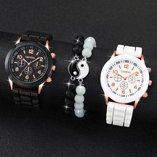 4pcs Geneva Couple Watches Jewelry Set