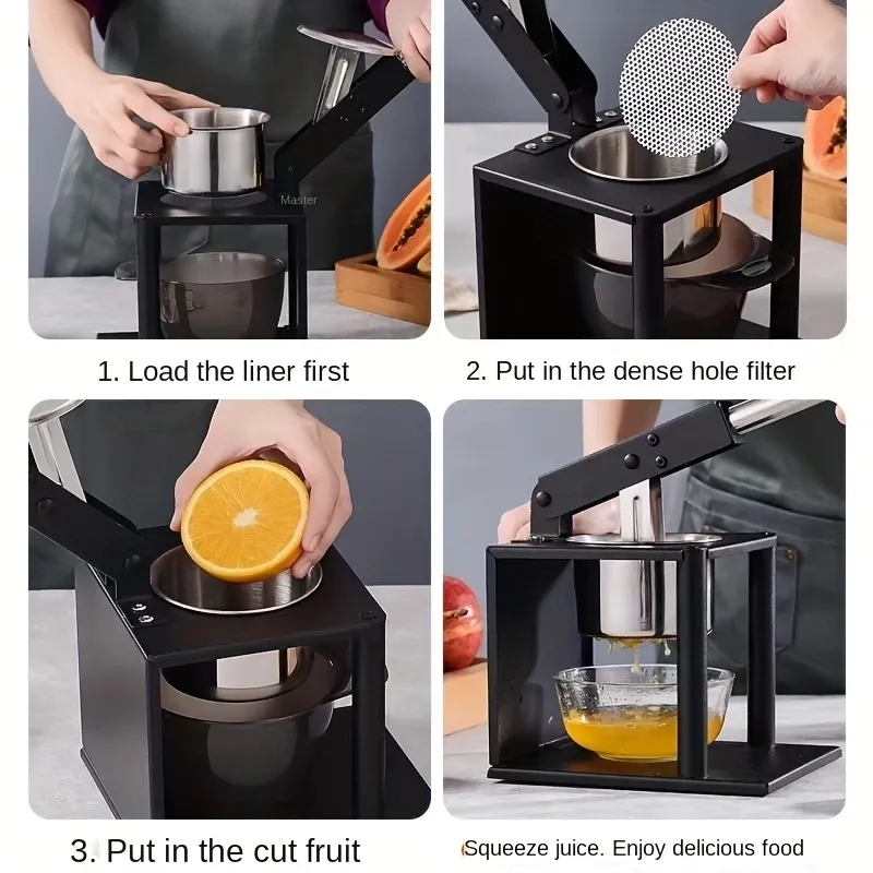 3-Piece Stainless Steel Manual Juicer Set - Commercial Grade Hand Press Extractor for Fresh Fruit Juice, Lemon Squeezer, Pomegranate & Watermelon Press, Kitchen Tool with Large Capacity Bowl