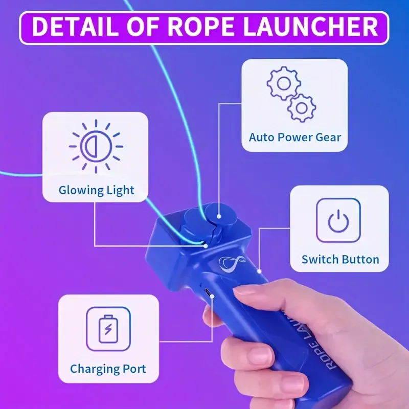 Rechargeable Glow-in-the-Dark USB Handheld Electric Rope Launcher - Shooting Toy, Loop Fidget Toy, Fun Party Favors and Novelty Gifts