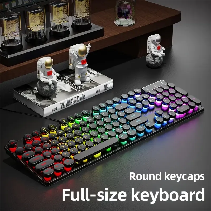 EWEADN GX330 Retro-Style Wired Gaming Keyboard - Experience Ergonomic Comfort with Silent, LED-Backlit Keys and Seamless USB Connectivity for PC and Laptop