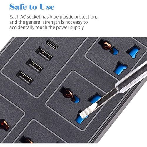USB Socket-power Strip, 18 Holes, 1.8m Cable, 3*USB,1*Type-C